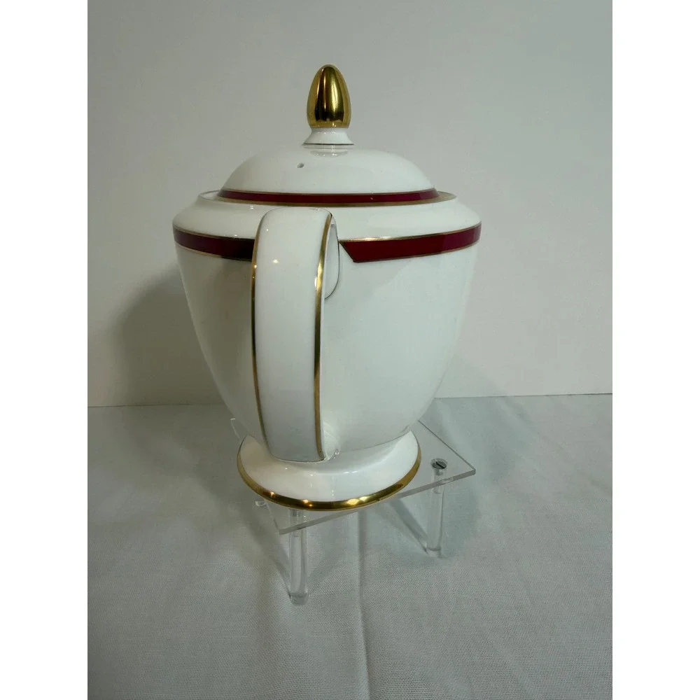 Minton Saturn Teapot Fine Bone China Burgundy Gold Trim England 1983 Vintage
